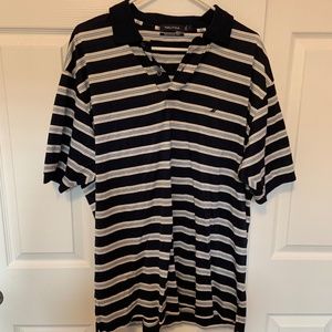 Nautica Men's Mercerized Pima Striped Polo Shirt in Black & White Size L.